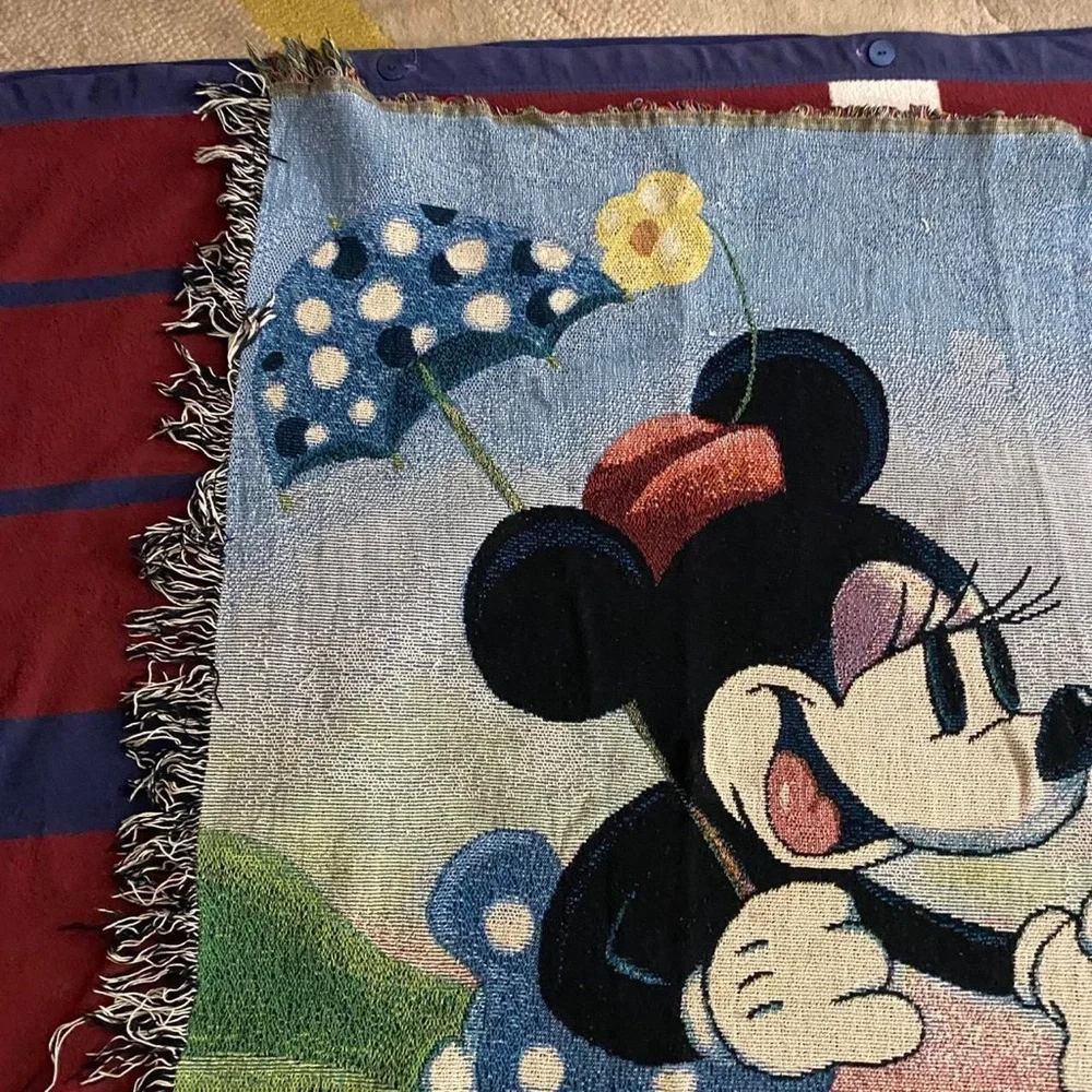 Walt Disney World Mickey Mouse Minnie Tapestry Woven Throw Blanket 60